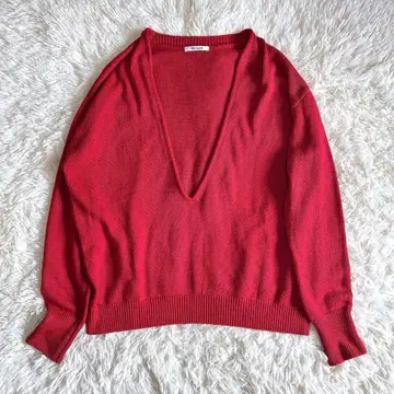 윔 가젯 코튼 실크 V넥 스웨터 레드 빨간색 면 실크 프리 사이즈