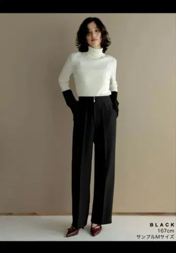 Re:EDIT 블랙 와이드 팬츠 컷 트윌 하이웨스트 지퍼 팬츠