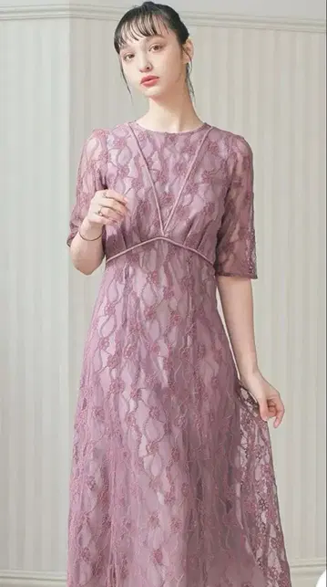 벨로아 파이핑 몰 레이스 파티 드레스 핑크 M