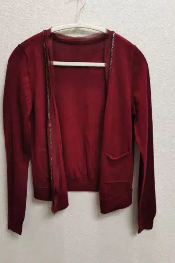 빨간색 가디건 체인 지퍼 포함