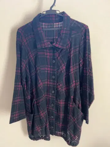 체크 무늬 롱 긴팔 셔츠 프리 사이즈