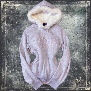 Y2K GAP 퍼 후드  후드티 반짝이 라메 로고 핑크/그레이