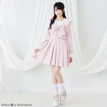 디어마이러브 하트 비쥬 리본 레이스 학원 원피스 핑크 L