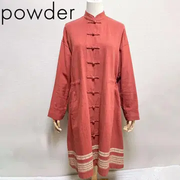 powder 사카이 히데키 인도 면 차이나 셔츠 자수 마오 칼라 원피스