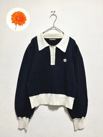 M MARY QUANT 마리콴트 바이컬러 데이지 폴로 긴팔 블랙