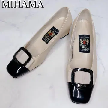 MIHAMA 스퀘어토 펌프스 블랙&베이지 22.5cm 바이컬러