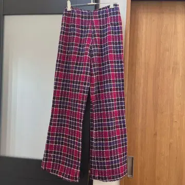 체크 핑크 퍼플 바지 팬츠
