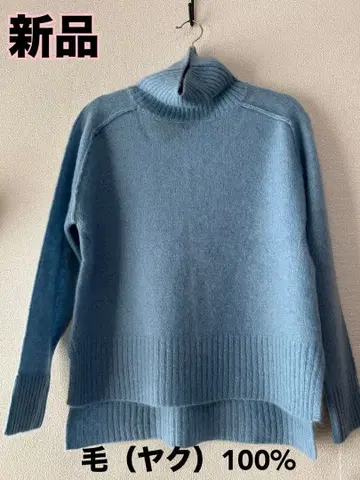 미사용 새상품 야크 100% 터틀넥 스웨터 스카이블루 사이즈 38