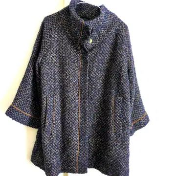 Boujeloud 네이비 트위드풍 코트 버튼 부착