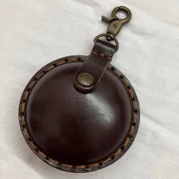 가죽 원형 코인 케이스 키링 포함