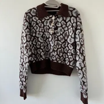 ZARA 레오파드 무늬 긴팔 폴로 스웨터 M