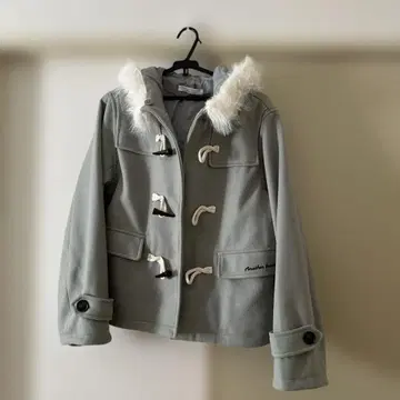 올리브 데 올리브 더플 코트 퍼 달린 후드 스카이블루 새상품급