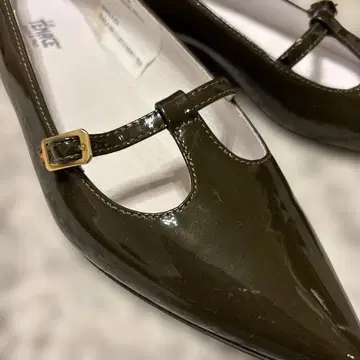 이탈리아제 LaTenace 카키 에나멜 로우힐 펌프스 신발 37 23.5