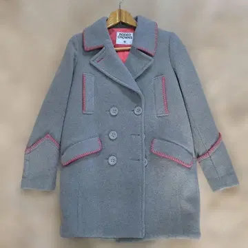 RODEO CROWNS 그레이 더블 브레스트 피 코트