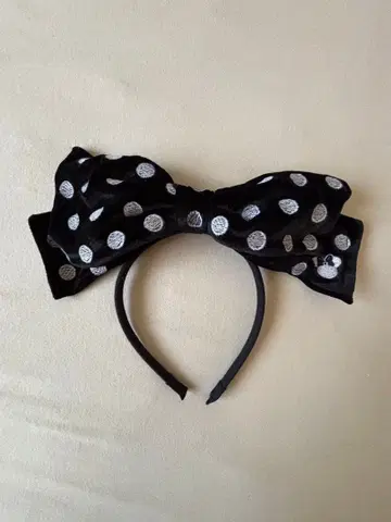 미키 자수 장식 리본 머리띠