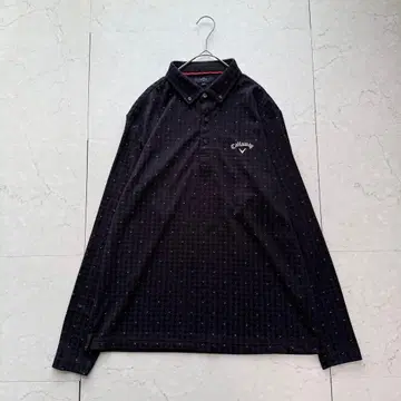 캘러웨이 골프 피케 셔츠 긴팔 3L 네이비 하운드투스 로고