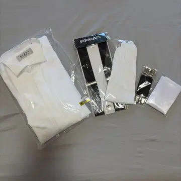 신랑 세트 윙카라 셔츠 서스펜더 장갑, 포켓 치프