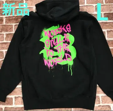 LIBERTY WALK 상의 후드티 블랙 프린트 로고 속기모