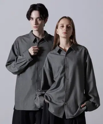 CLEL 벌룬 소매 루즈 레귤러 카라 셔츠 차콜 아쉬