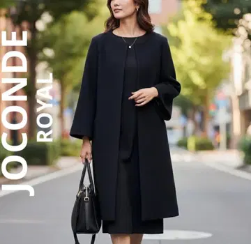 JOCONDE ROYAL 블랙 노카라 울 혼방 코트 벨 슬리브 38