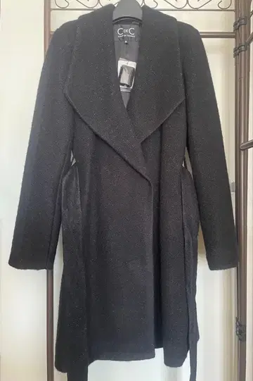 블랙 울풍 롱 코트 벨트 포함