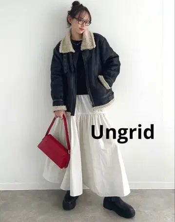 Ungrid 언그리드 페이크 무스탕 보아 블루종 가죽 재킷 블랙