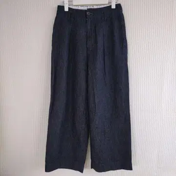 LAITERIE 턱 와이드 데님 팬츠 네이비 코튼 린넨 36