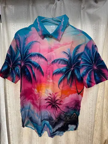 [ 남국 리조트 올 패턴 야자수 반팔 셔츠 남성용 L ]