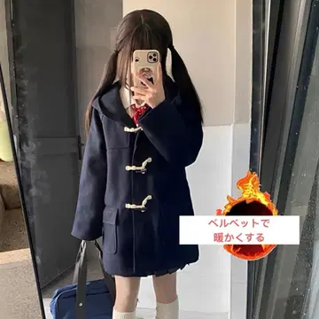 네이비 더플 코트 후드 부착