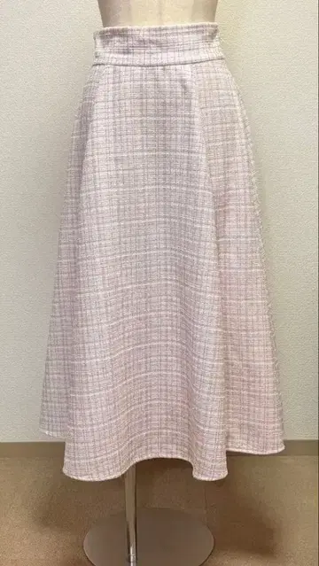 윌 셀렉션 트위드 롱 플레어 스커트 핑크