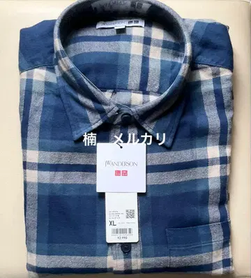 유니클로 JW Anderson 플란넬 셔츠 체크 블루 XL