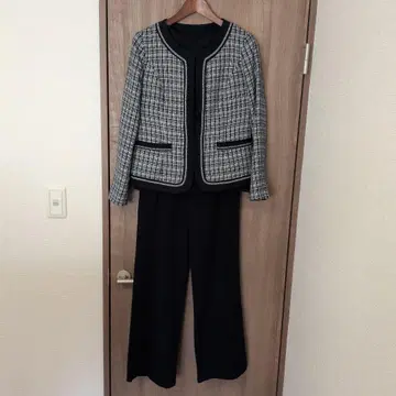 새상품급 3종 세트 네이비 트위드풍 자켓, 레이스 블라우스, 팬츠