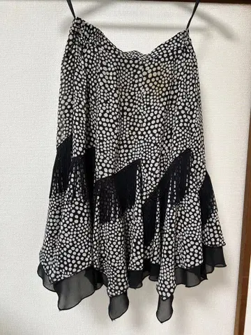 프린지 장식 도트 플레어 스커트