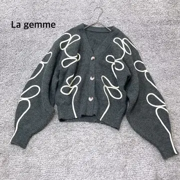 [ La gemme ] 라디엠 리본 라인 니트 가디건 그레이