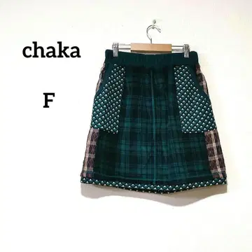 [ chaka ] 일본제 하의 스커트 사다리꼴 체크 무늬 화려한 디자인