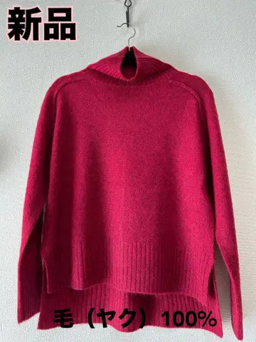 새상품 야크 100% 터틀넥 스웨터 레드 계열  사이즈 38