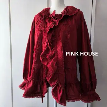 핑크하우스 프릴 디자인 가디건 긴팔 셔츠 피코프릴 블라우스