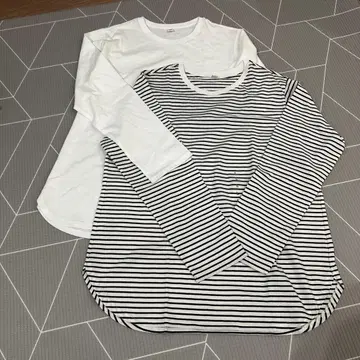 UNIQLO 소프트 코튼 라운드 헴 T 긴팔 화이트 보더 L