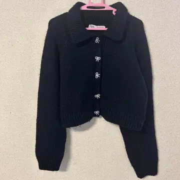 ZARA 다크 네이비 크롭 가디건 M