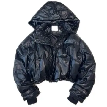 제이다 인조 가죽 숏 기장 크롭 다운 블랙