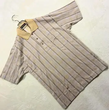 EX 피케 셔츠 스트라이프 패턴 코튼 100% 베이지 계열 M