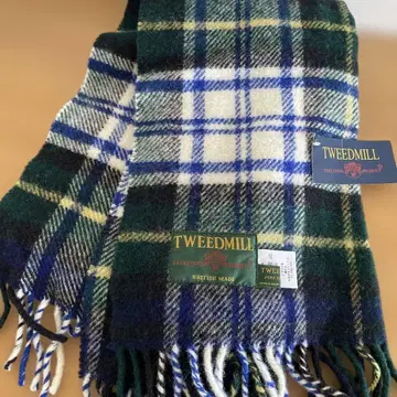 택 포함 미사용 새상품급 TWEEDMILL 대형 체크 무늬 머플러 스톨