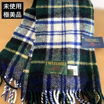 택 포함 미사용 새상품급 TWEEDMILL 대형 체크 무늬 머플러 스톨