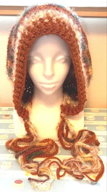 손뜨개질 후드 모자 오렌지 발라클라바