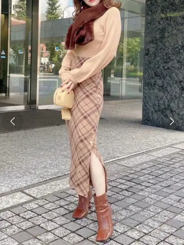 eimy istoire 판세 체크 니트 스커트 (BROWN)