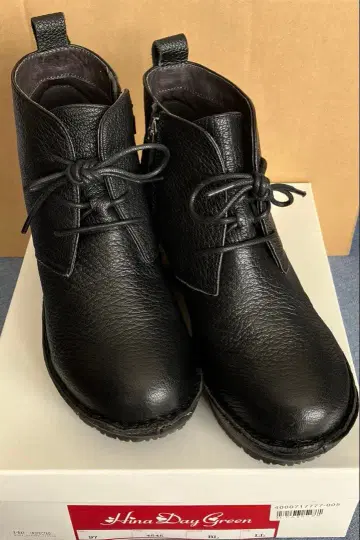 Hina day green 통굽 부티 블랙 주름 가죽 LL