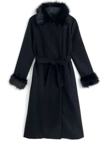 NEW 리본 벨트 부착 퍼 가운 코트[ze927]