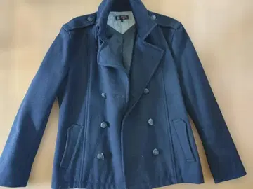 MICHEL KLEIN 네이비 울 더블 브레스트 피 코트