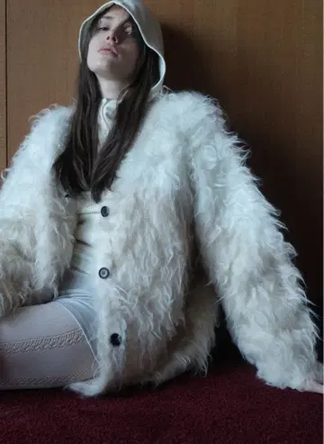 CLANE 바이컬러 샤기 니트 가디건