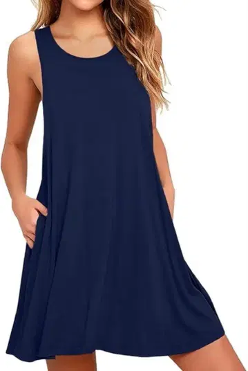 S 사이즈 여성용 여름 캐주얼 스윙 드레스 넉넉한 네이비